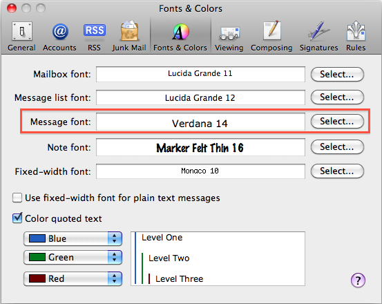 Apple Mail Fonts Colors