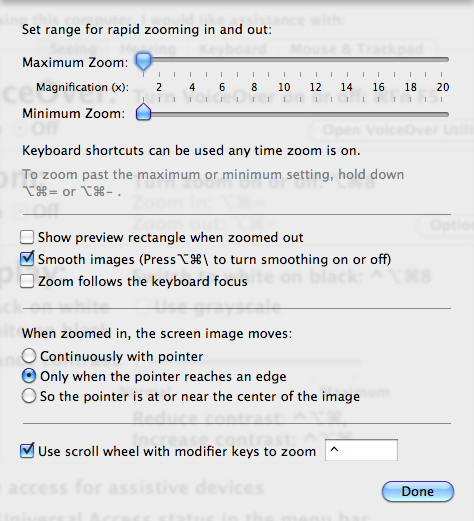 Zoom Options in System Preferences