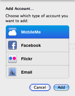 iPhoto Add Account window