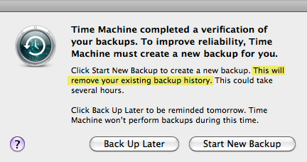 Time Machine must create new backup